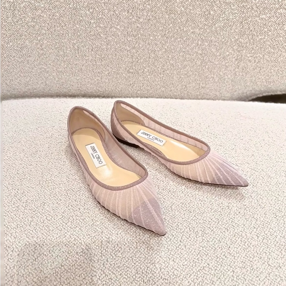 Jimmy Choo Blush Pointed-Toe Mesh Flats
